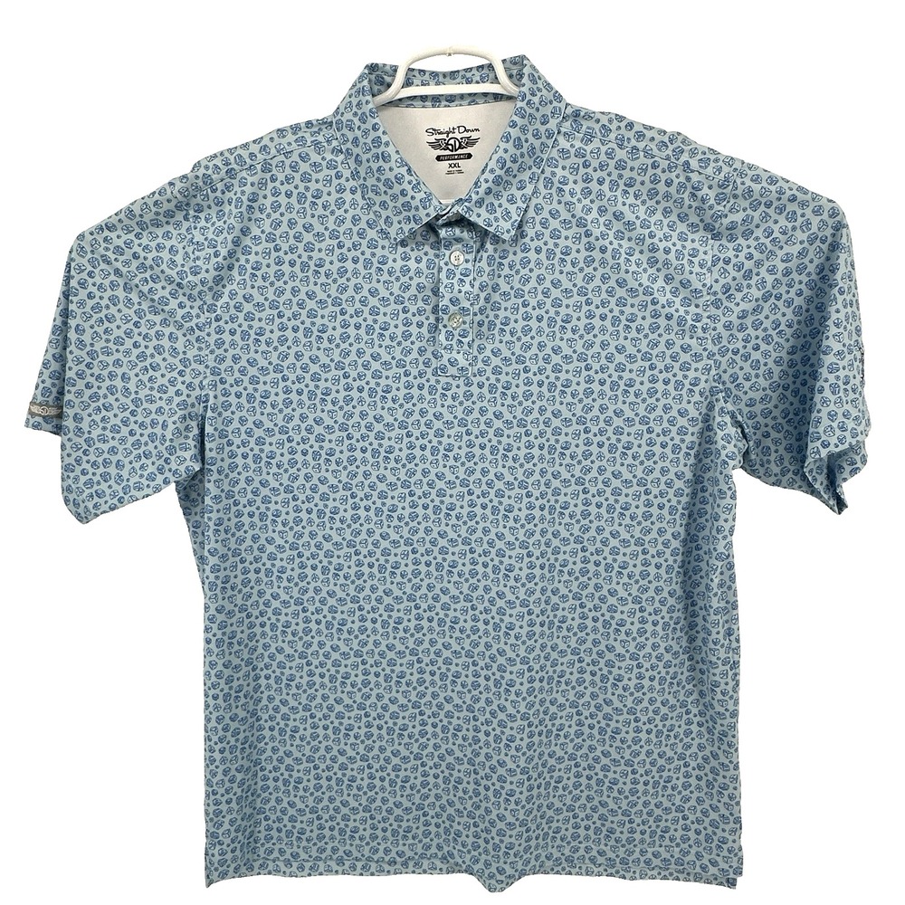 Straight Down Performance Gambling Dice Pattern Men's Golf Polo Shirt Size 2XL